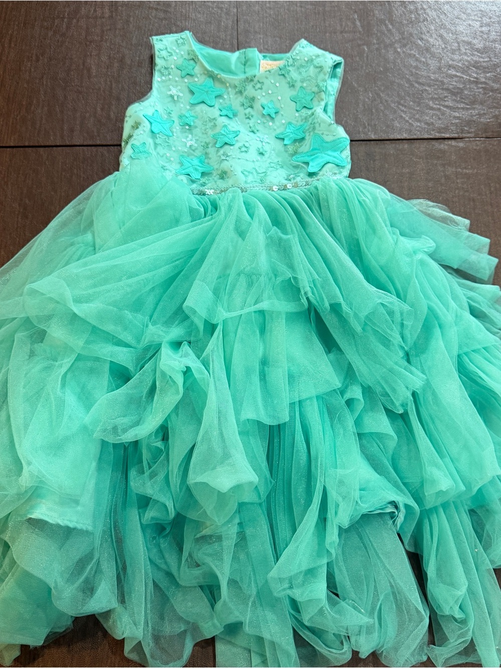 Disney Princess Aqua Tulle Party Dress Star Appliqués Little Mermaid Ariel